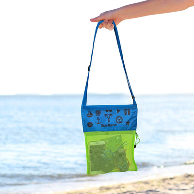 Bolsa playa recolección conchas 3 bolsillos verde
