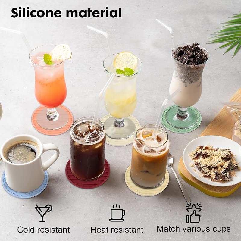 Set 6 posavasos silicona soporte mesa café decoración hogar