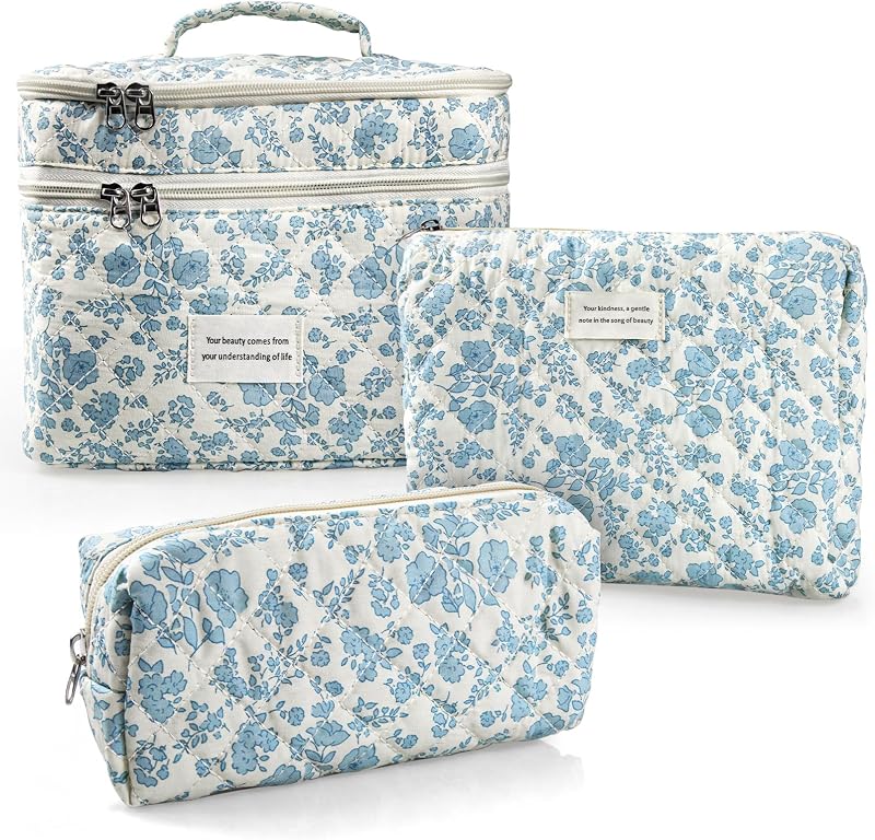 Bolsa maquillaje mujer 3 pzas acolchada estampado floral