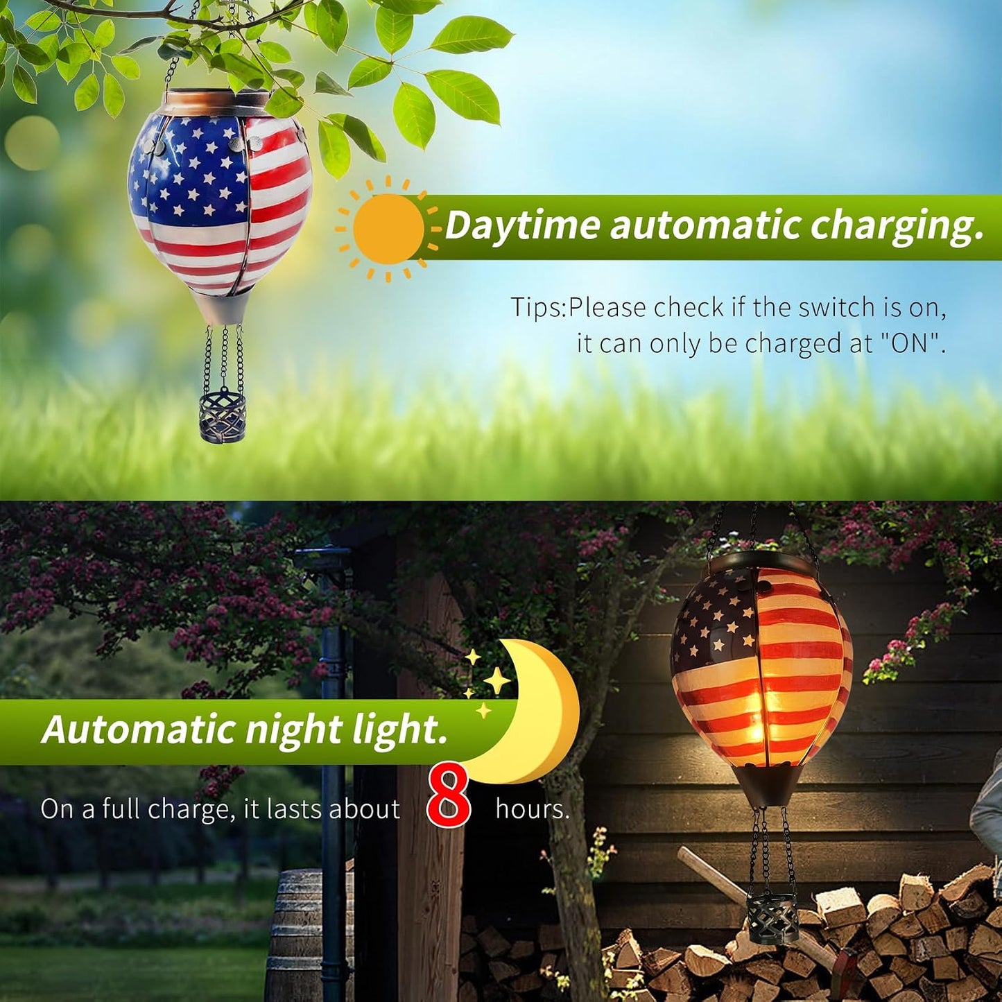 Farol solar cristal llama colgante jardín 4 de julio