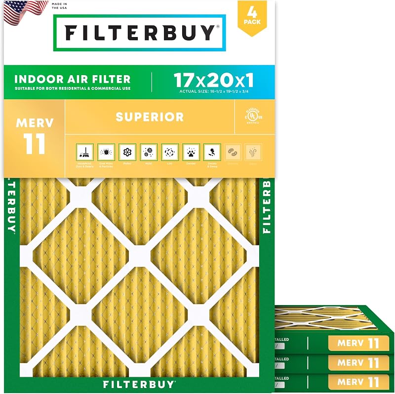 Filtro aire MERV 11 plisado HVAC 17x20x1 pack 4