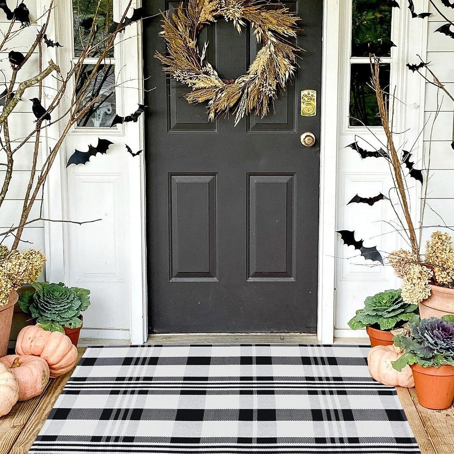 Alfombra decorativa 2'4"x3'7" cuadros blancos y negros