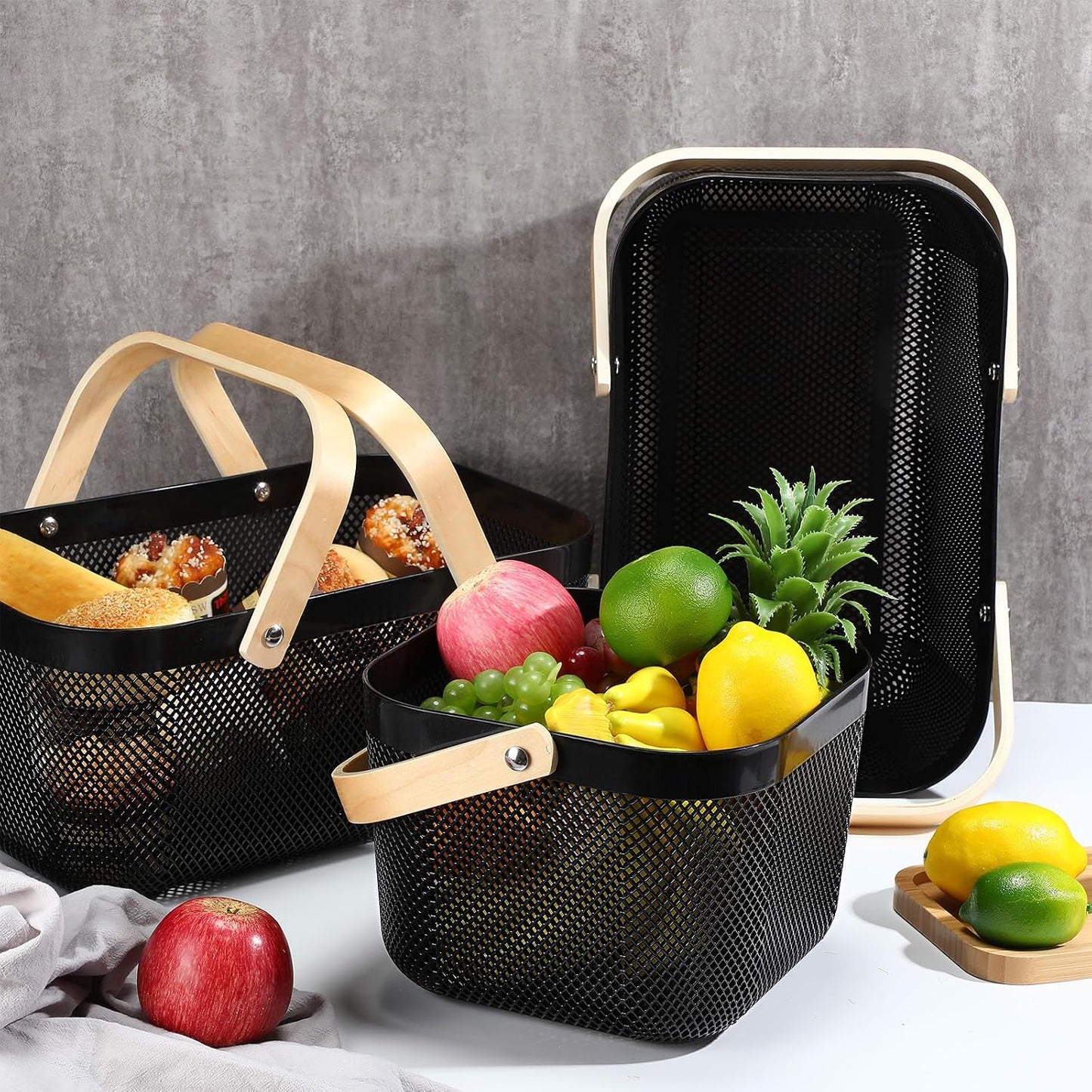 4 Cestas Malla Plástico para Almacenamiento Jardín Cocina