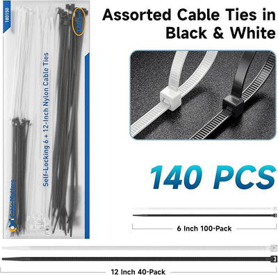 Pack 140 Bridas Cable 6y12pulg Autobloqueantes Seguridad