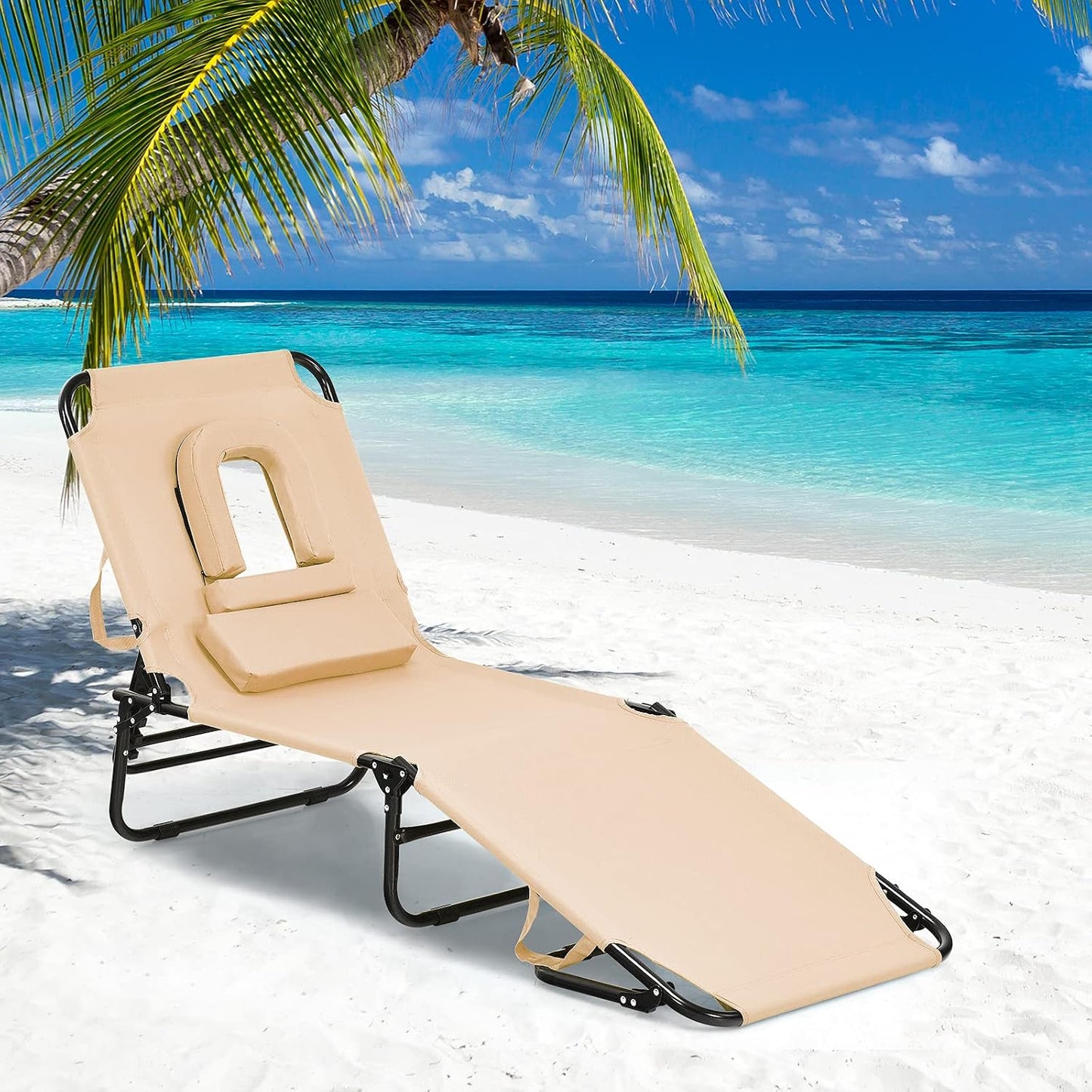 Sillón plegable playa 5 respaldos ajustables almohada
