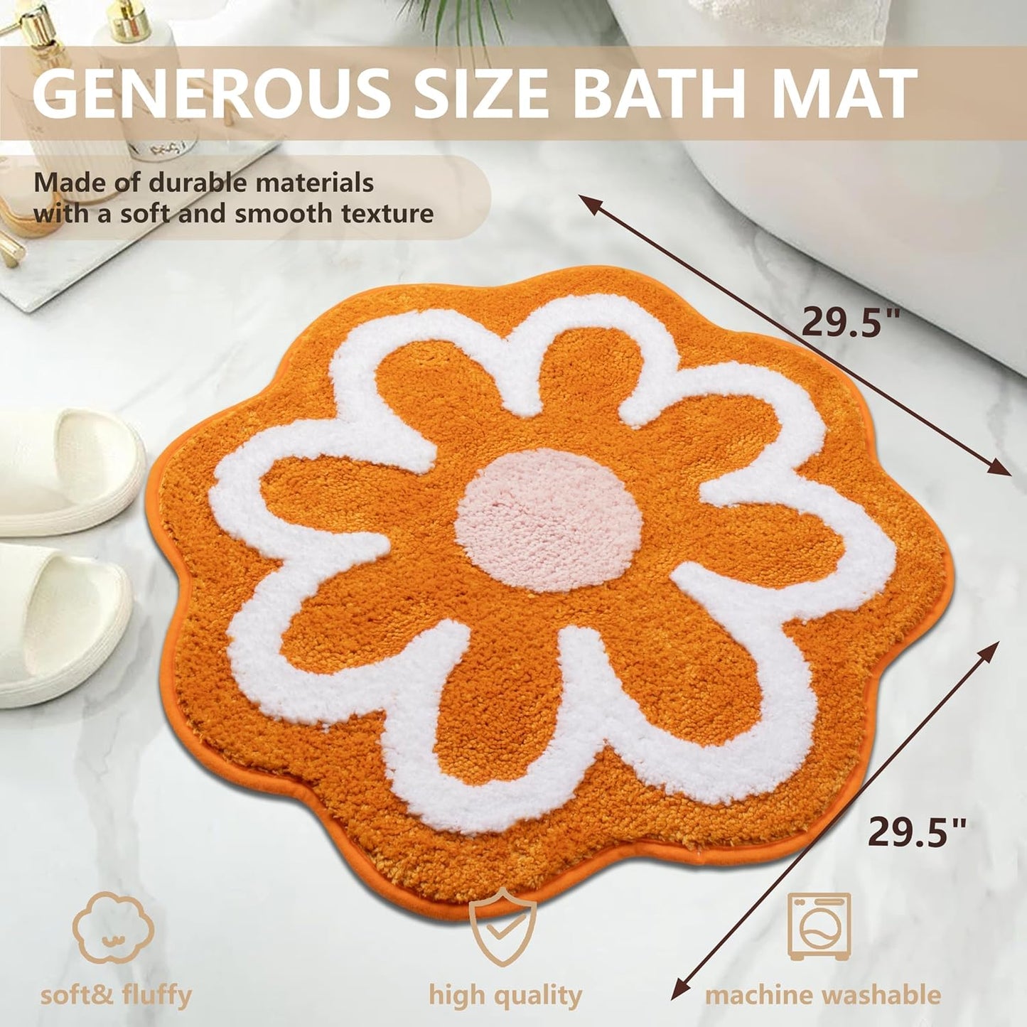 Alfombra baño flores naranja microfibra antiderrap