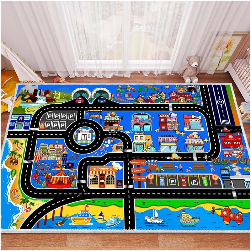 Alfombra set autos educativa 47x71pulg sala niños