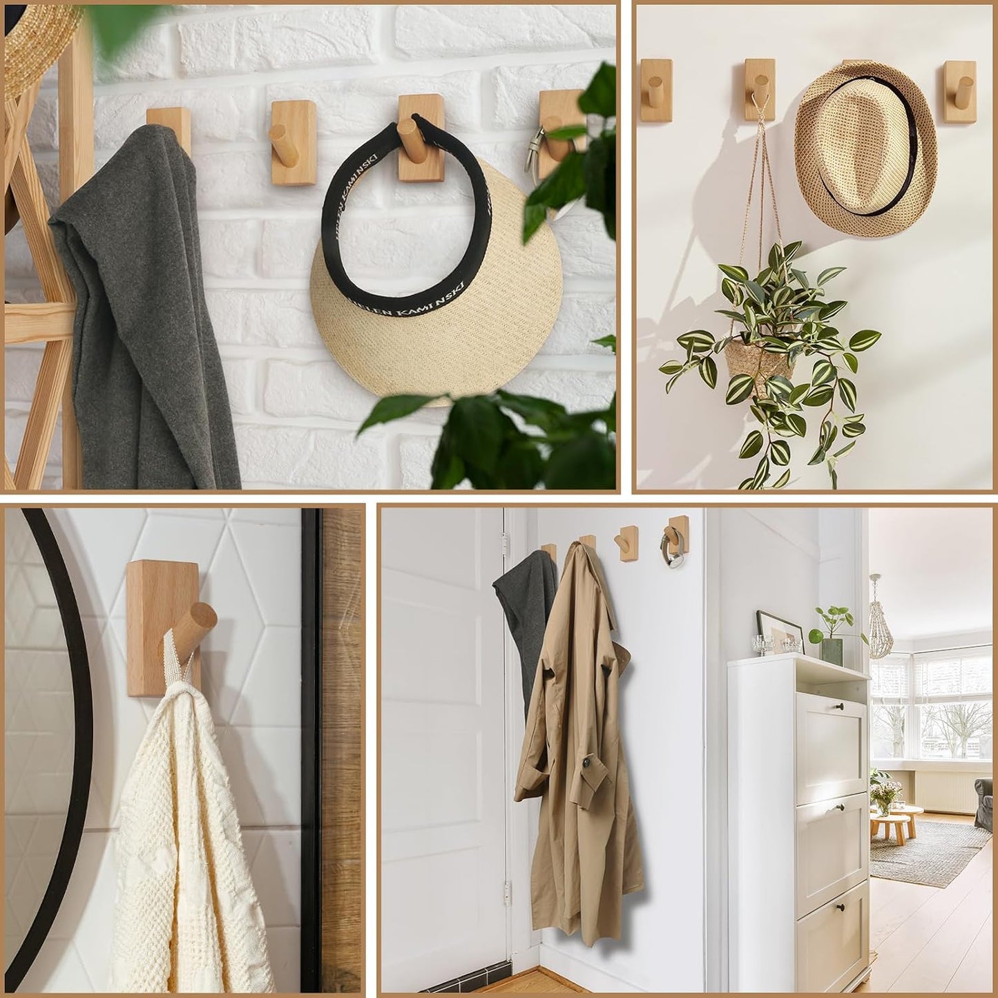 4 Ganchos Madera para Pared Colgar Ropa Dormitorio