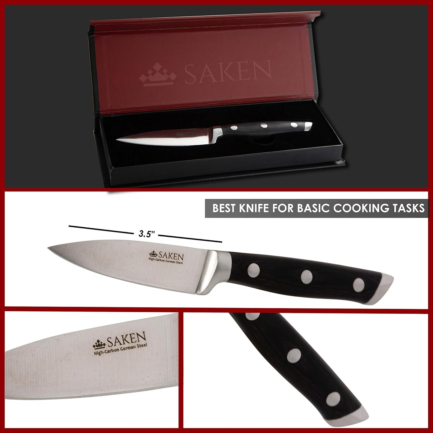 Cuchillo cocina acero alto carbono mango madera oscura 3.5pulg