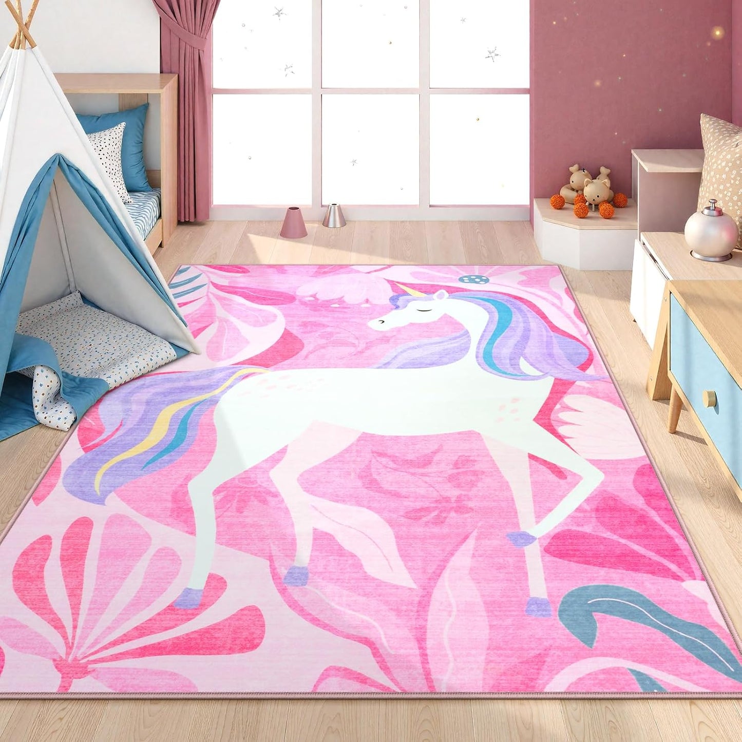 Alfombra unicornio 5x7ft dormitorio suave antiderrap