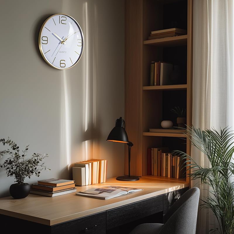 Reloj pared moderno silencioso 12pulg metal dorado