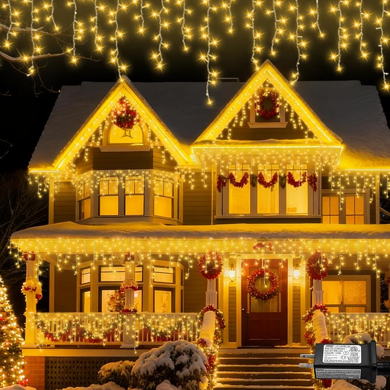 Luces Carámbano LED 33" 8 Modos Blanco Cálido