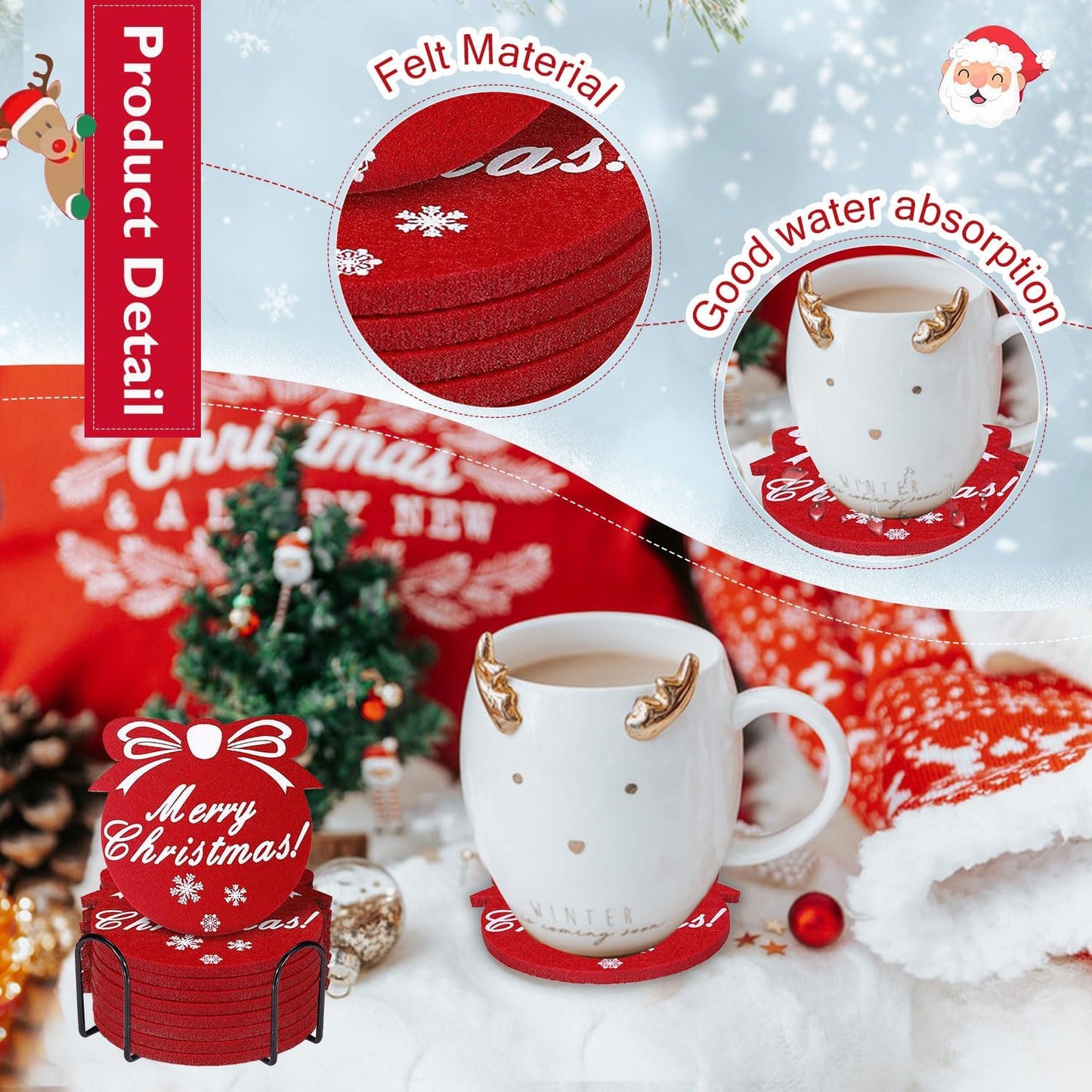 12 Pzas Posavasos Fieltro Navideños Absorbentes