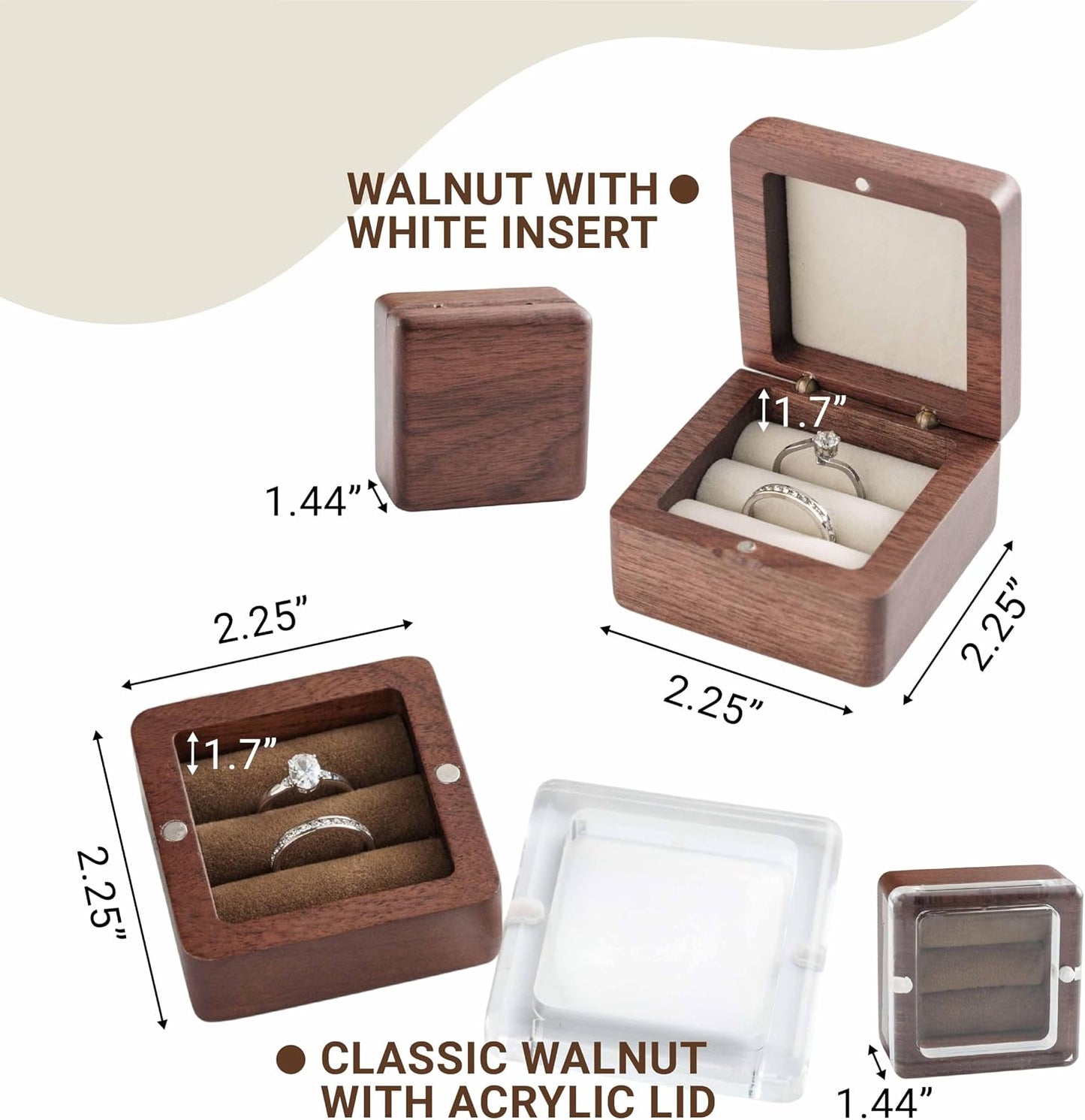 Caja madera nogal para anillos boda 2 ranuras vintage