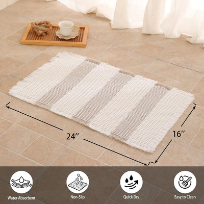 Tapete baño antideslizante bohemio 16x24pulg color blanco y gris