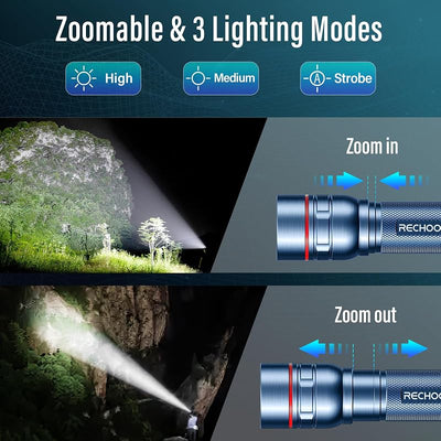 2 Linternas LED Recargables Súper Brillantes con Zoom
