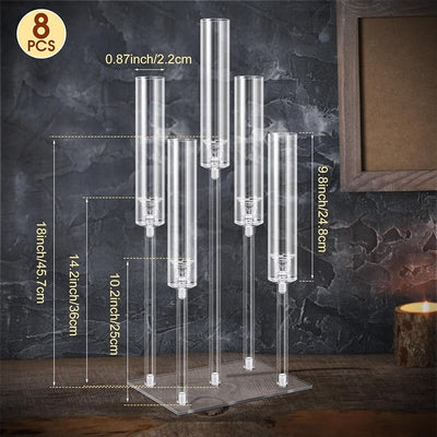 8 Pzas Candelabros Acrílicos 5 Brazos Cristal Base Rectangular
