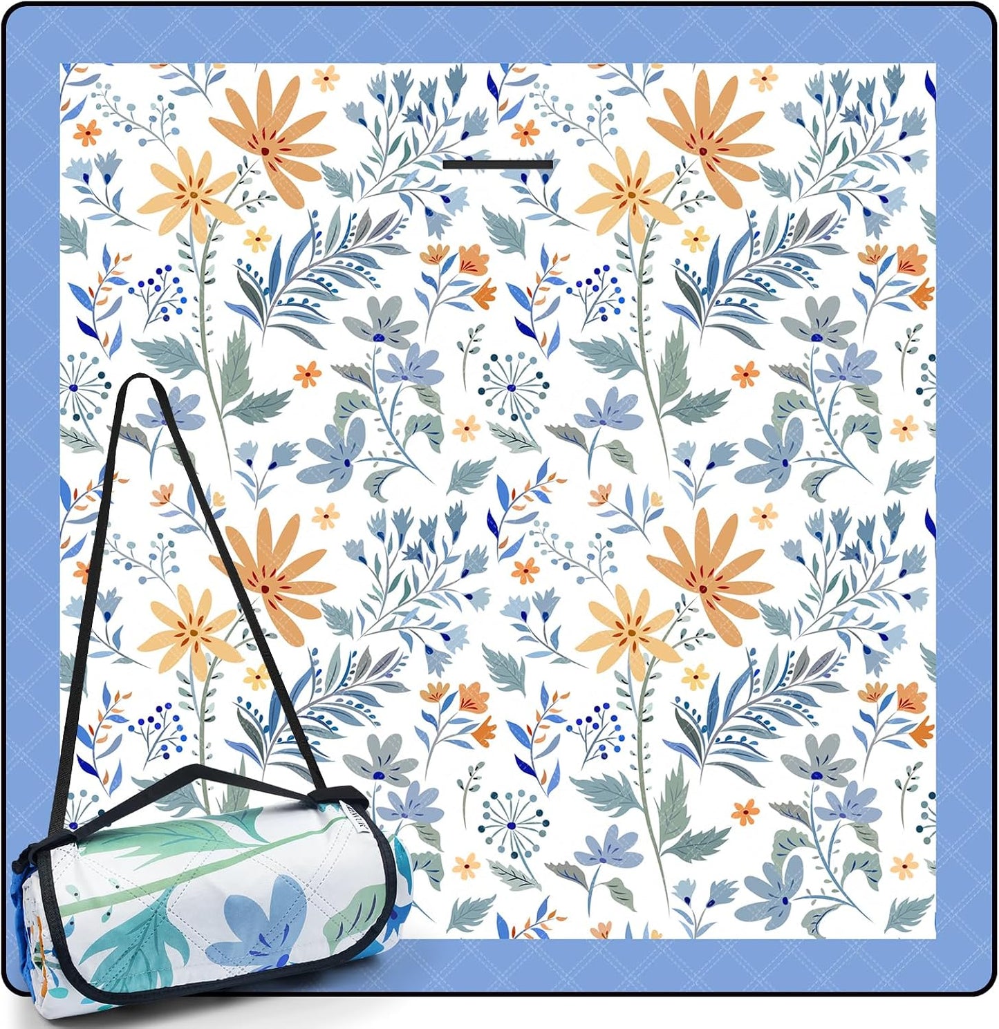 Manta picnic 79x79pulg impermeable arena blanca con flores