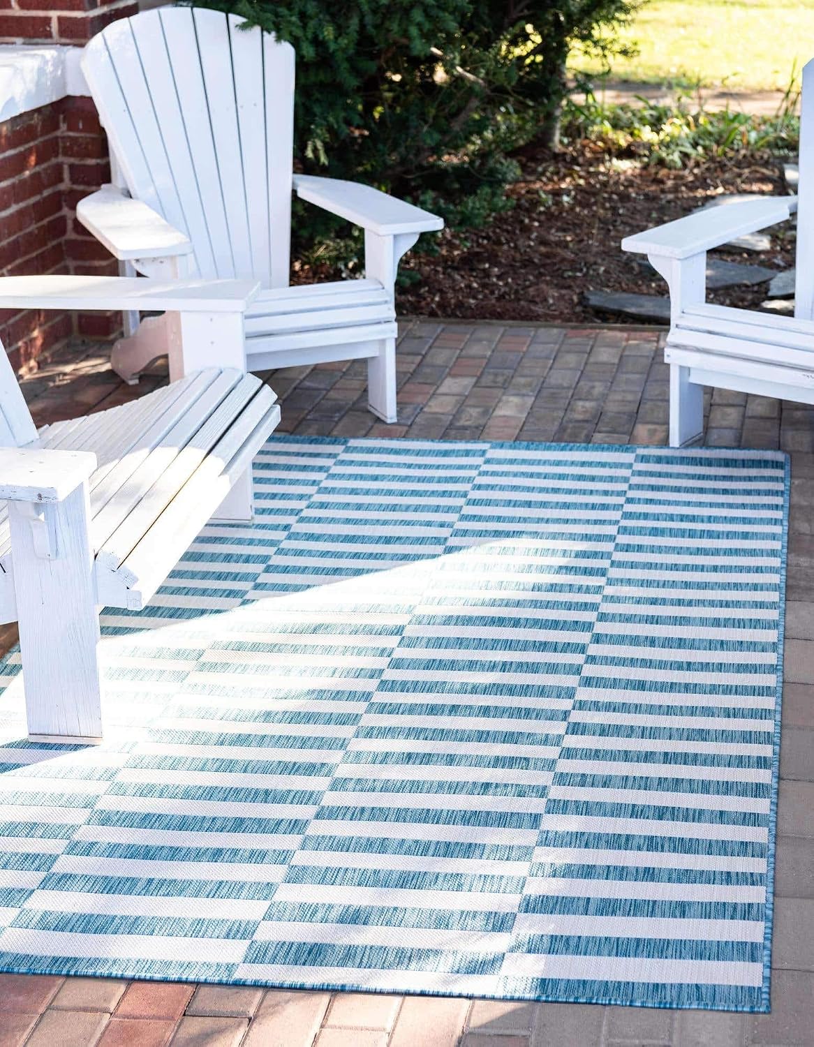 Alfombra área a rayas aguamarina claro/marfil 4'1"x6'1"