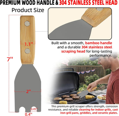 Rascador de parrilla de bambú con cabeza de acero inoxidable compatible George Foreman