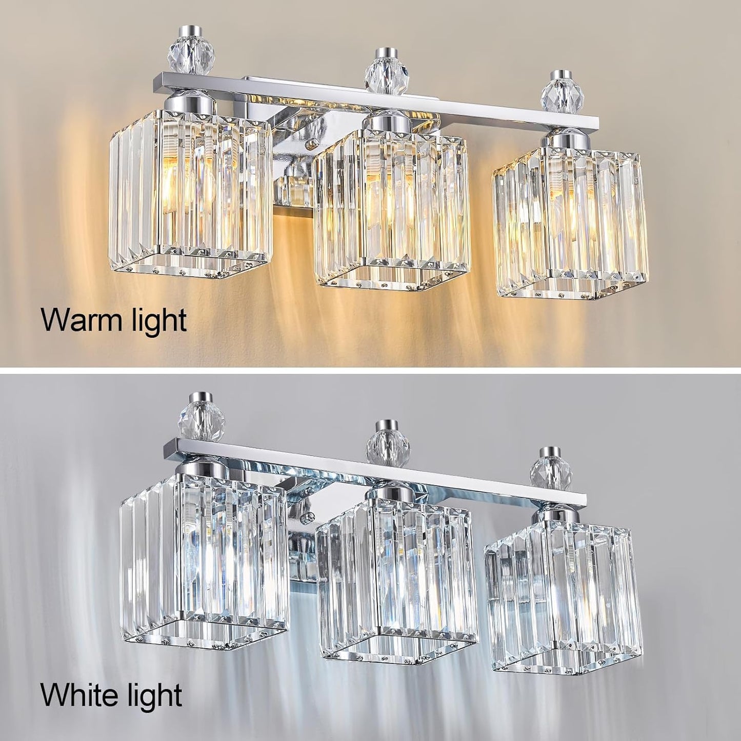 Luz tocad. baño 3 luces cristal moderna cromada