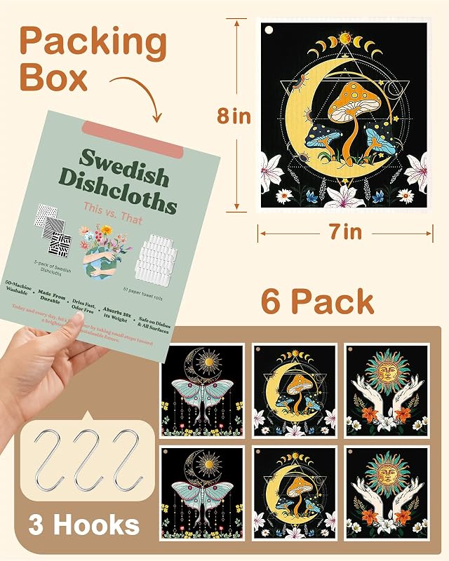 Paños cocina suecos 6 pzas reutilizables secado rápido