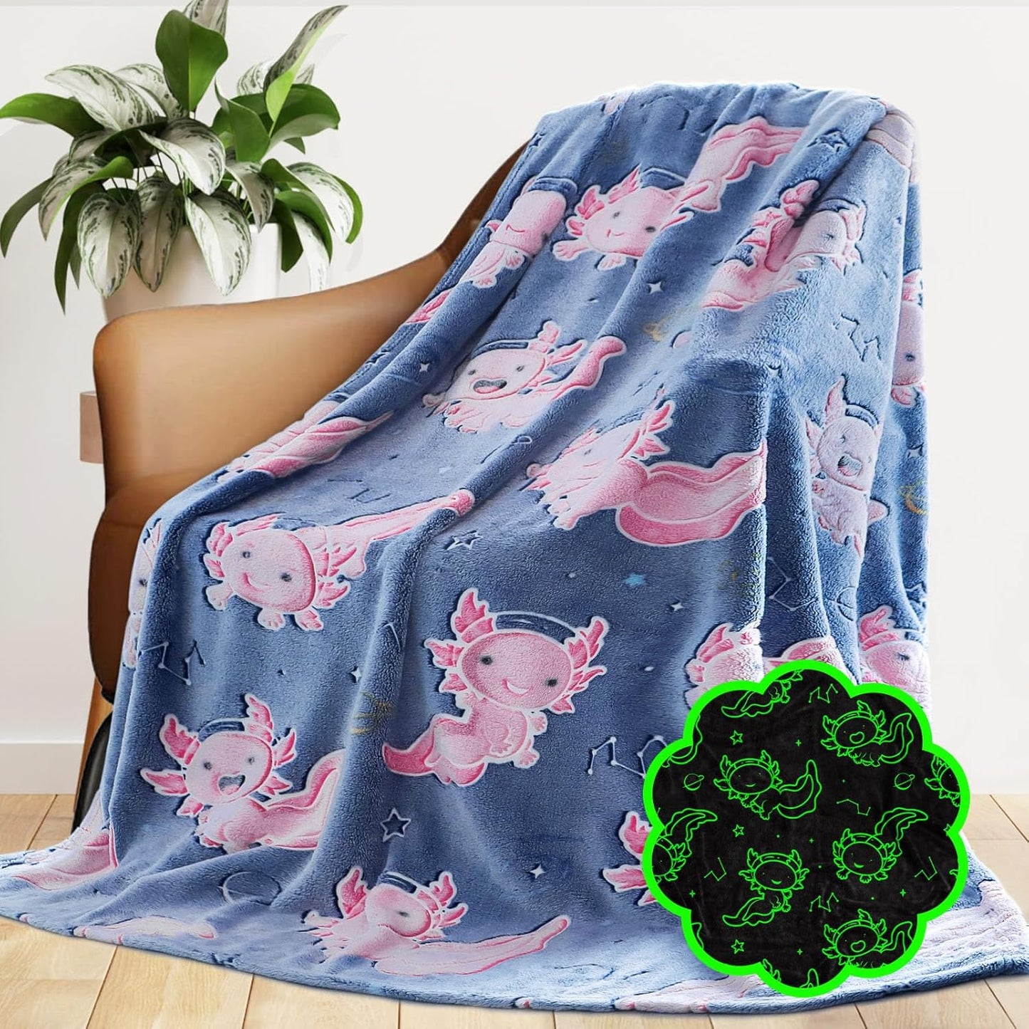 Manta ajolote que brilla para niñas y adolescentes suave de felpa