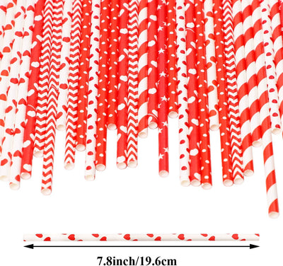 200 Pajitas Papel San Valentín Rojo Rosa Biodegradables Corazones