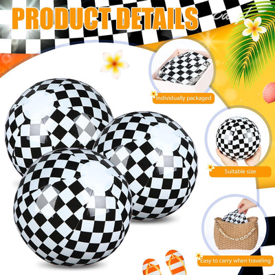 12 Pelotas Playa Bandera Cuadros Negro Blanco Niños 7.87pulg