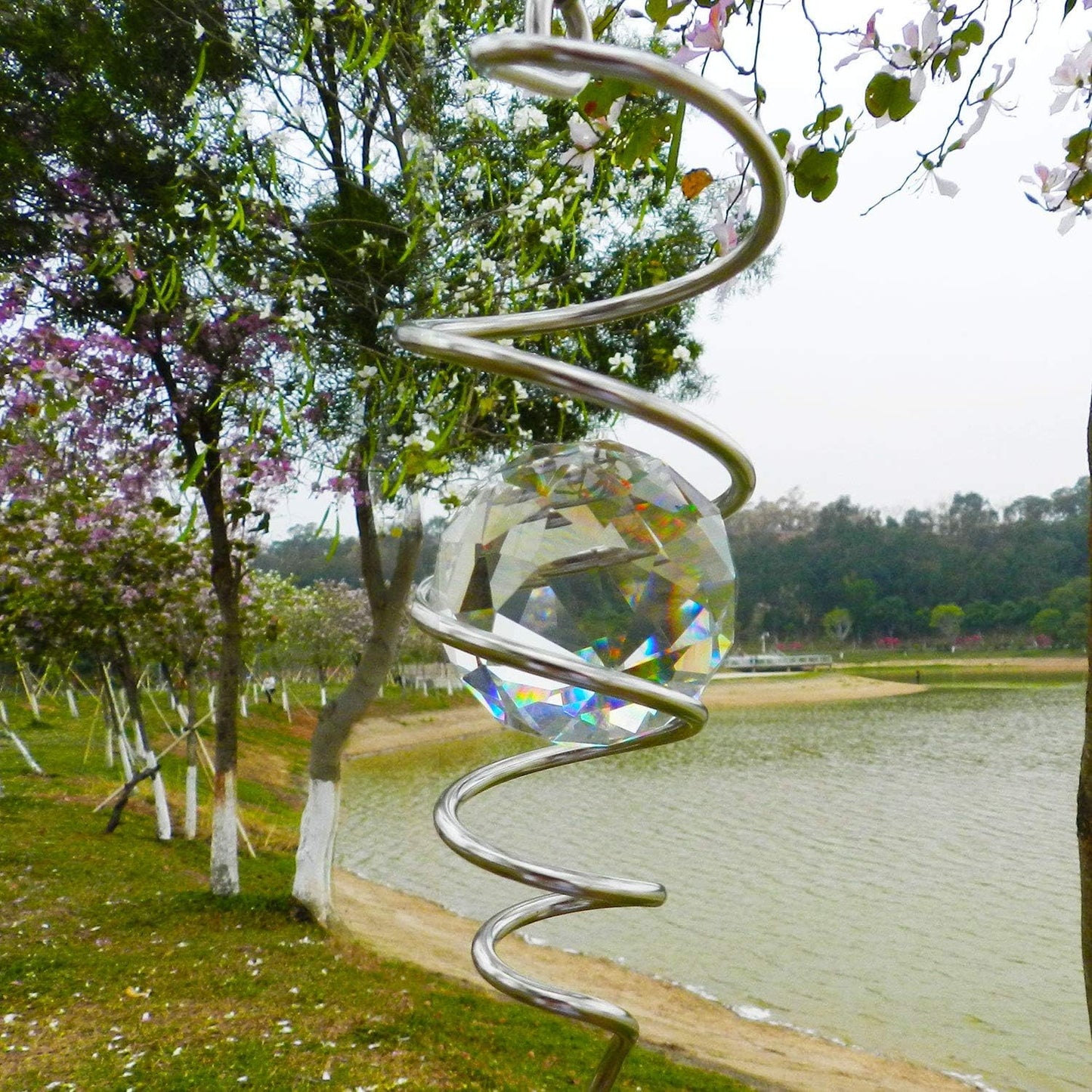 Cola espiral molinillo viento 11" orbe cristal decoración