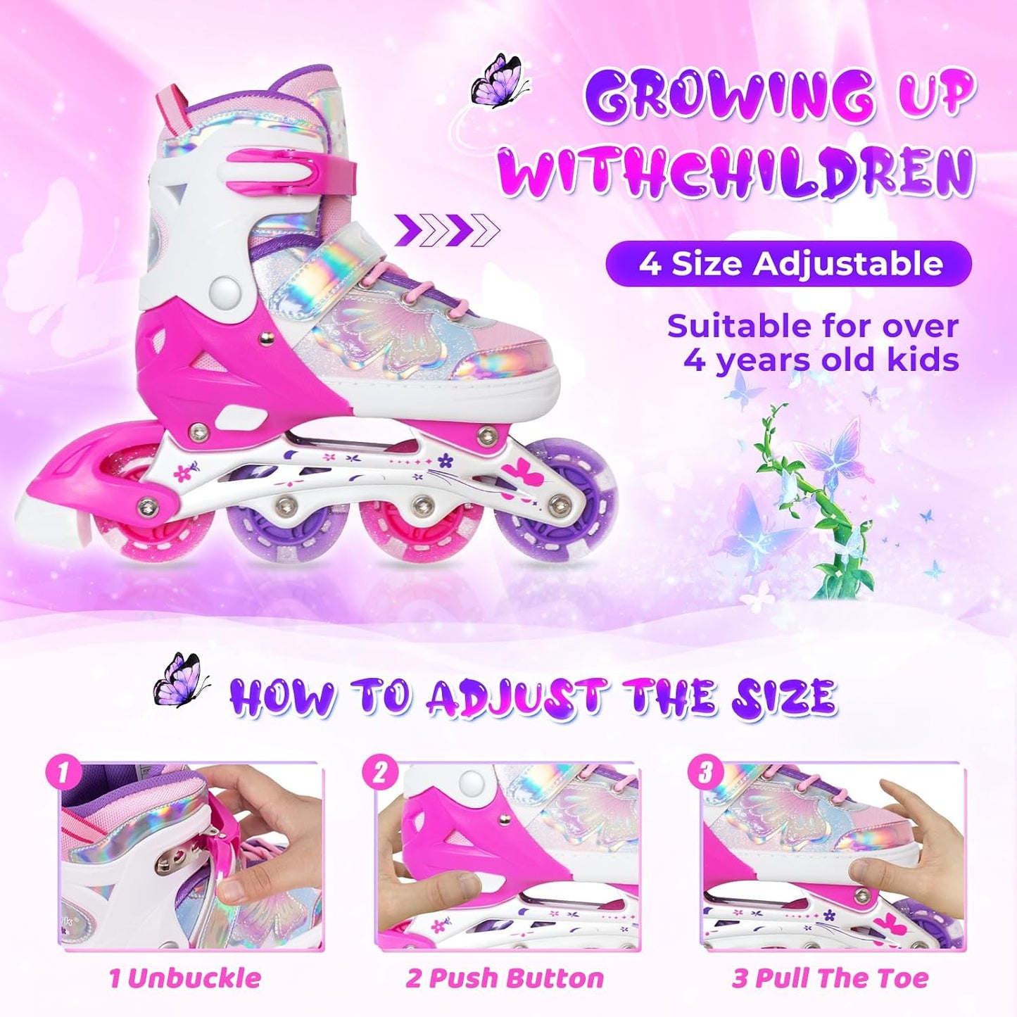 Patines en línea para niños ajustables con ruedas