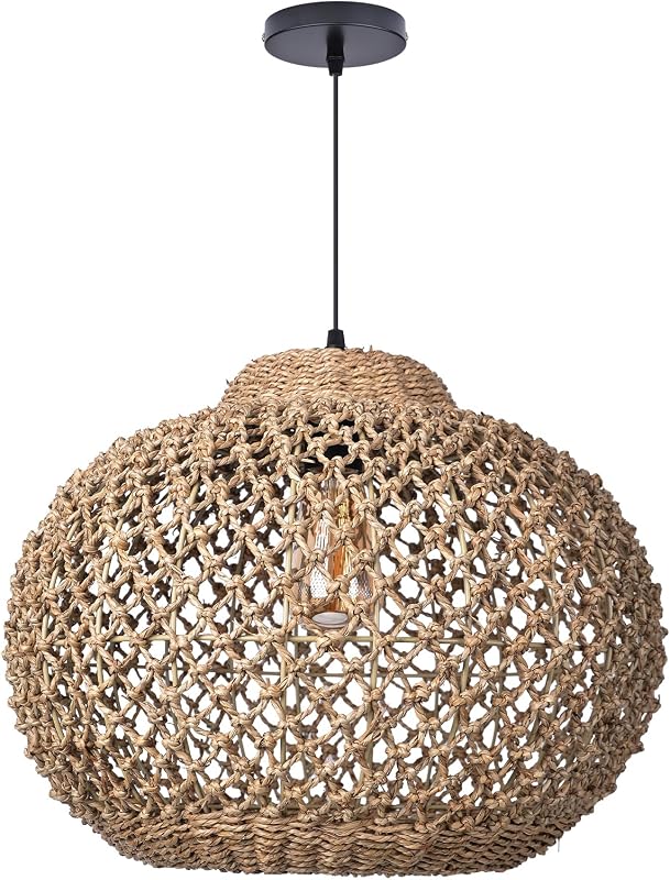 Lámpara colgante mimbre bohemia 1 luz para playa cocina sala