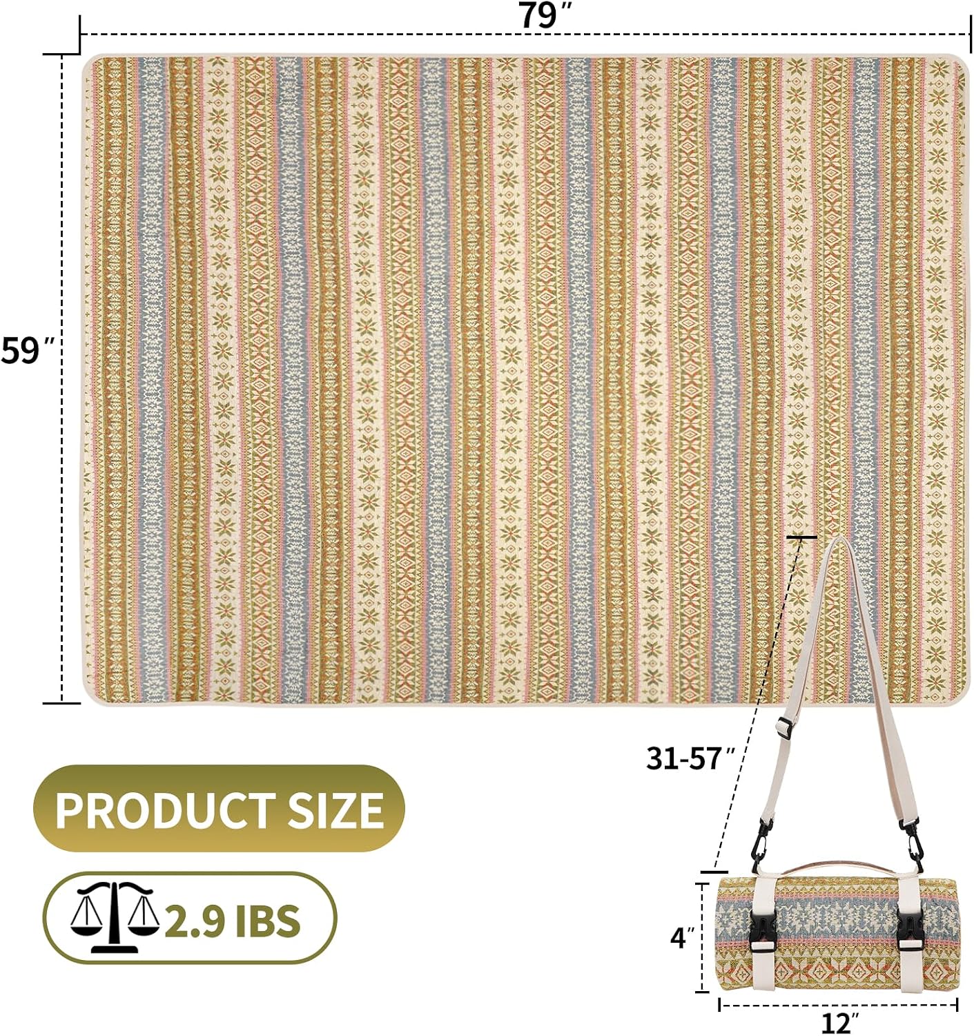 Manta picnic impermeable extra grande con correa hombro