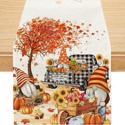 Camino mesa otoño acuarela gnomo calabazas 13x108