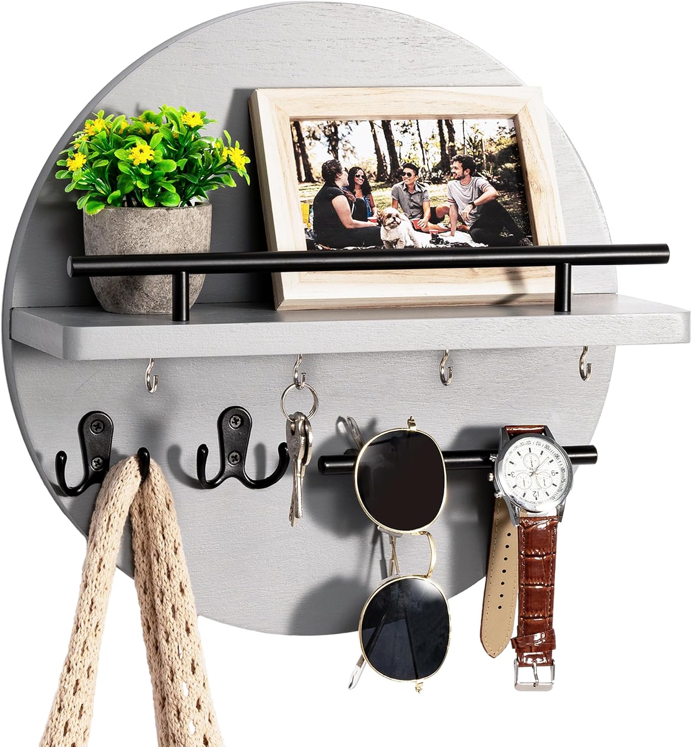 Soporte llaves pared con estante ganchos y soporte gafas sol