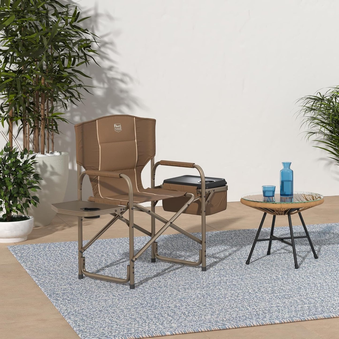 Silla camping plegable con mesa 300lb marrón