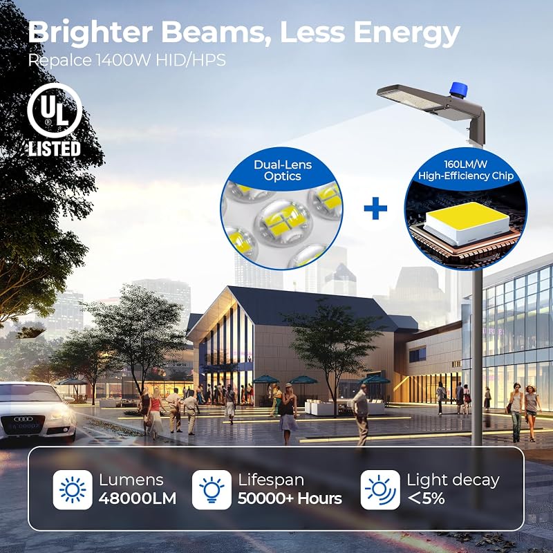 Luz LED estacionamiento 300W 48000lm IP65 ajustable
