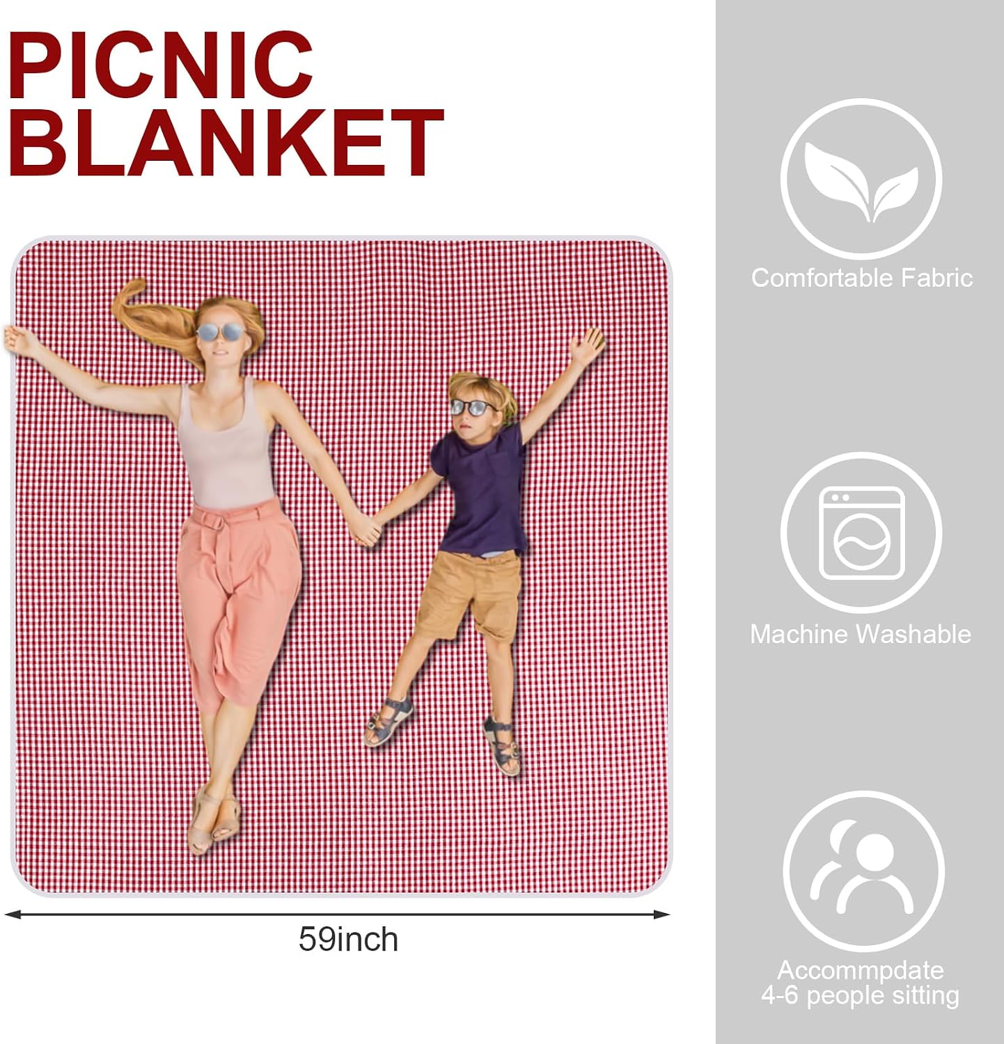 Cesta picnic bambú con asa tejido resistente forro lavable