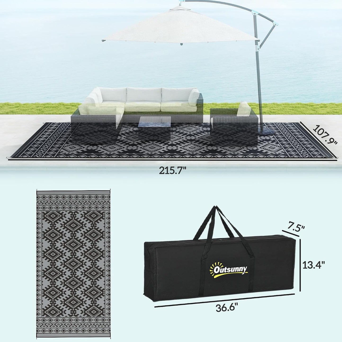 Alfombra exterior impermeable 9x18ft patio