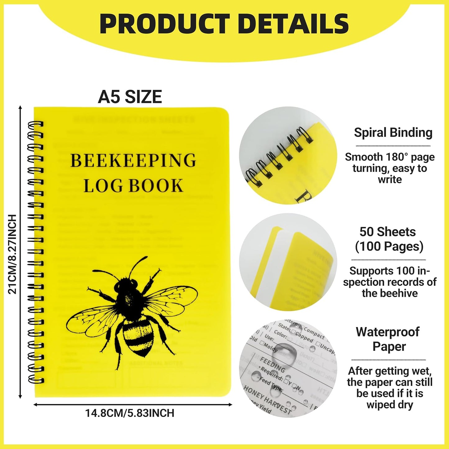 Cuaderno apicultura impermeable set 3 A5 registro colmena