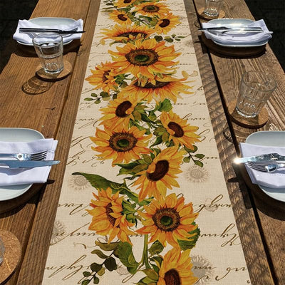 Camino mesa girasoles decoración floral vintage cocina comedor