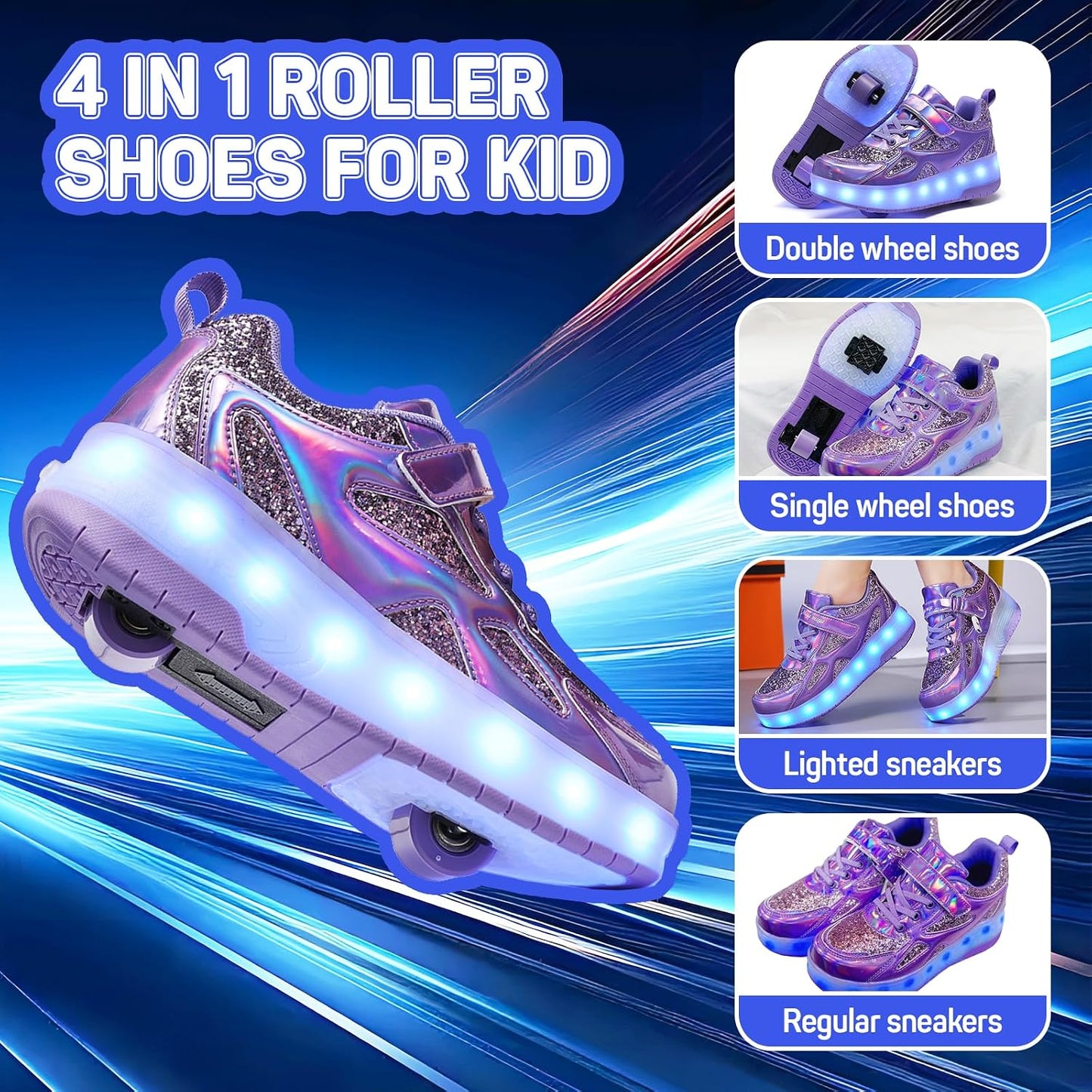 Zapatos para niños con ruedas LED recargables USB