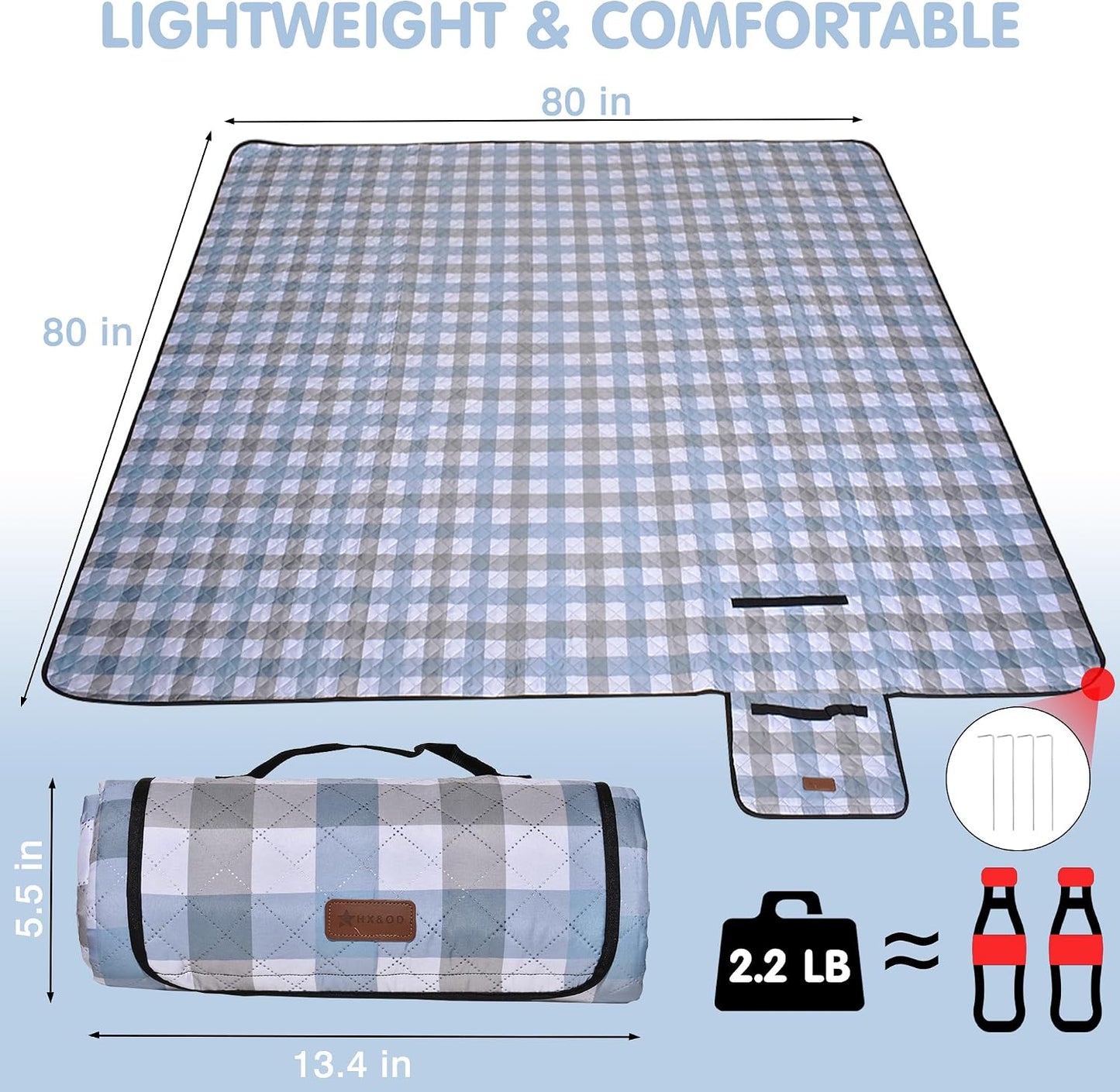 Manta Picnic Gingham 80x80pulg Impermeable Plegable