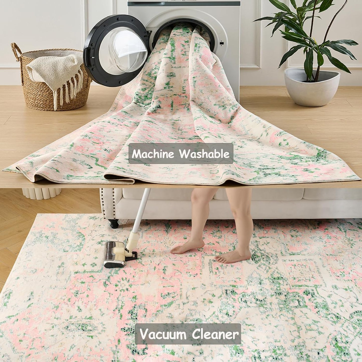 Alfombra pasillo cocina 2x6ft antiderrap rosa y verde