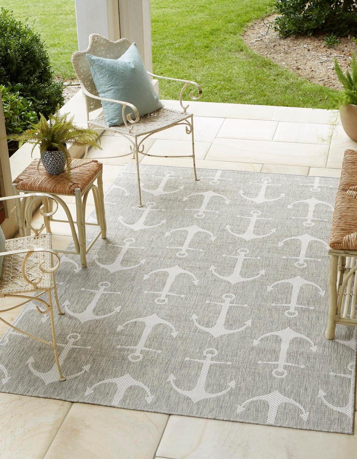 Alfombra rectangular Outdoor Coastal 2x2x3x1pulg gris/marfil
