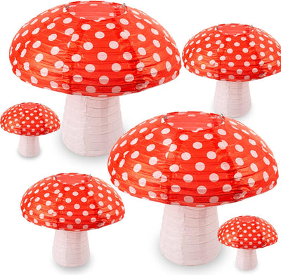 6 Faroles de hongos 3D selva naranja 7.9-13.8
