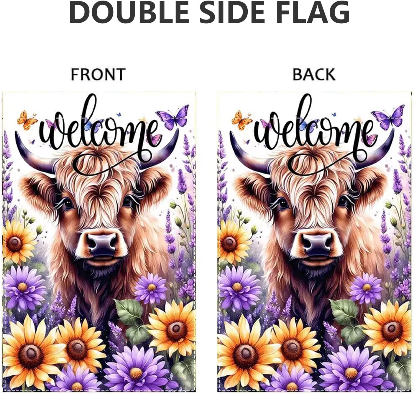 Bandera jardín doble cara 12x18pulg vaca flores