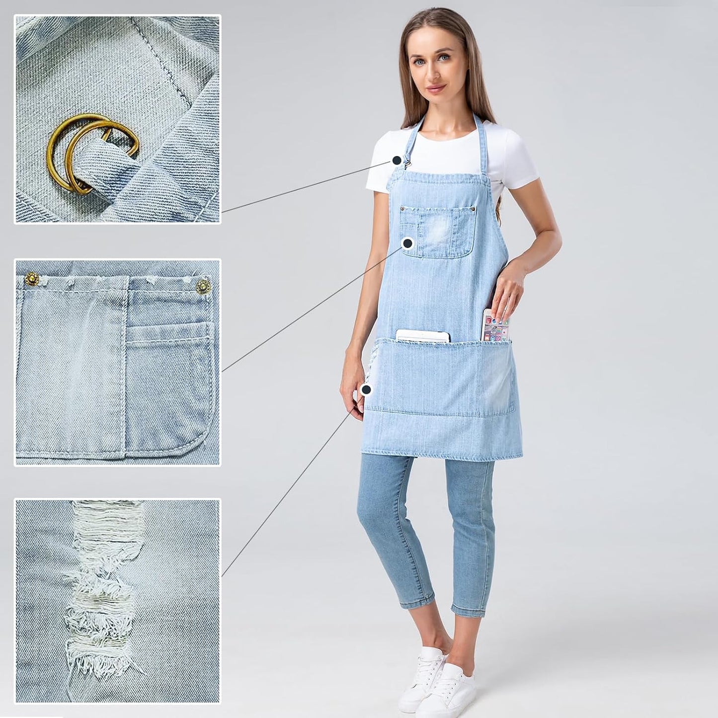Delantal Denim 5 Bolsillos para Cocina Cafetería