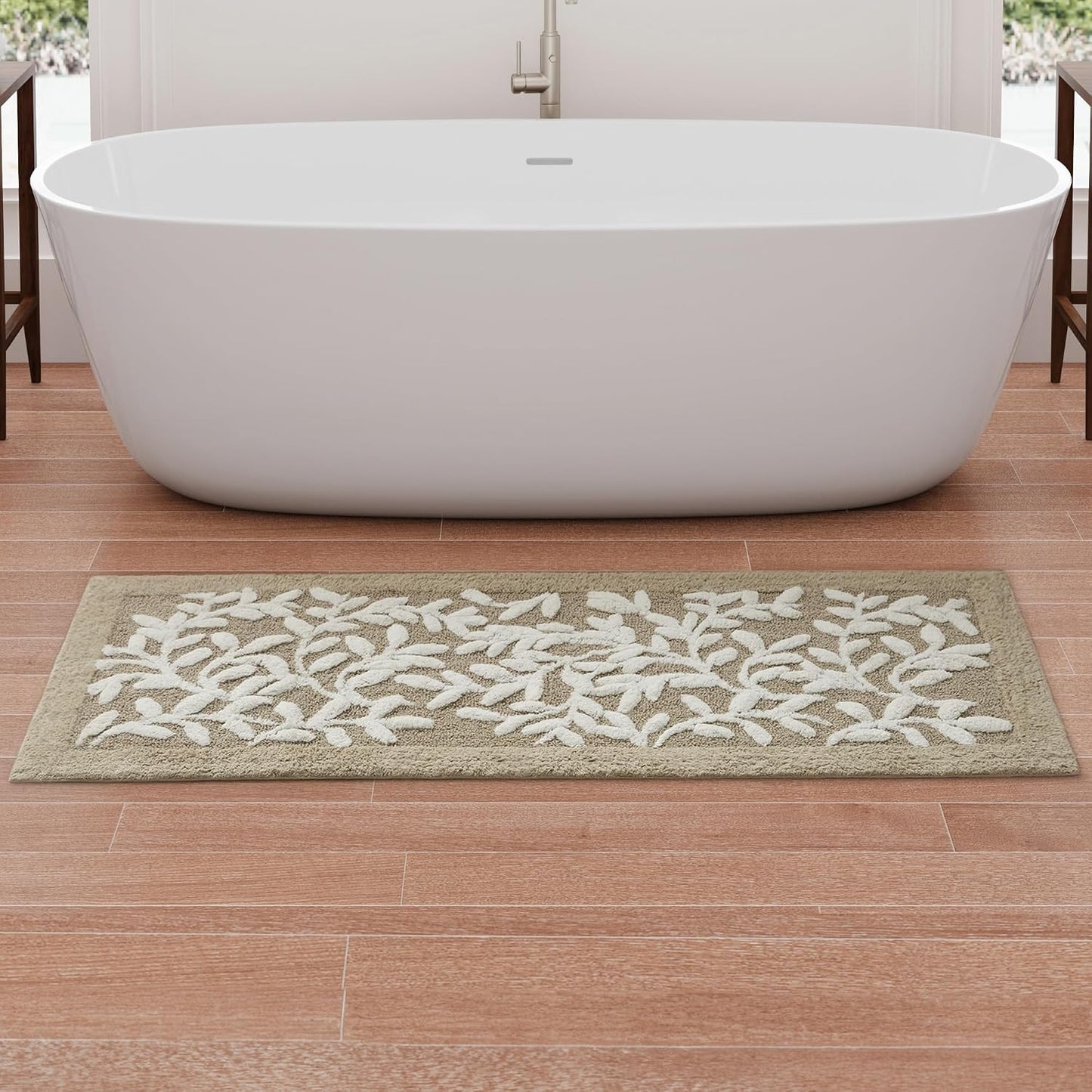 Alfombra baño algodón diseño hojas 24x60pulg gris pardo