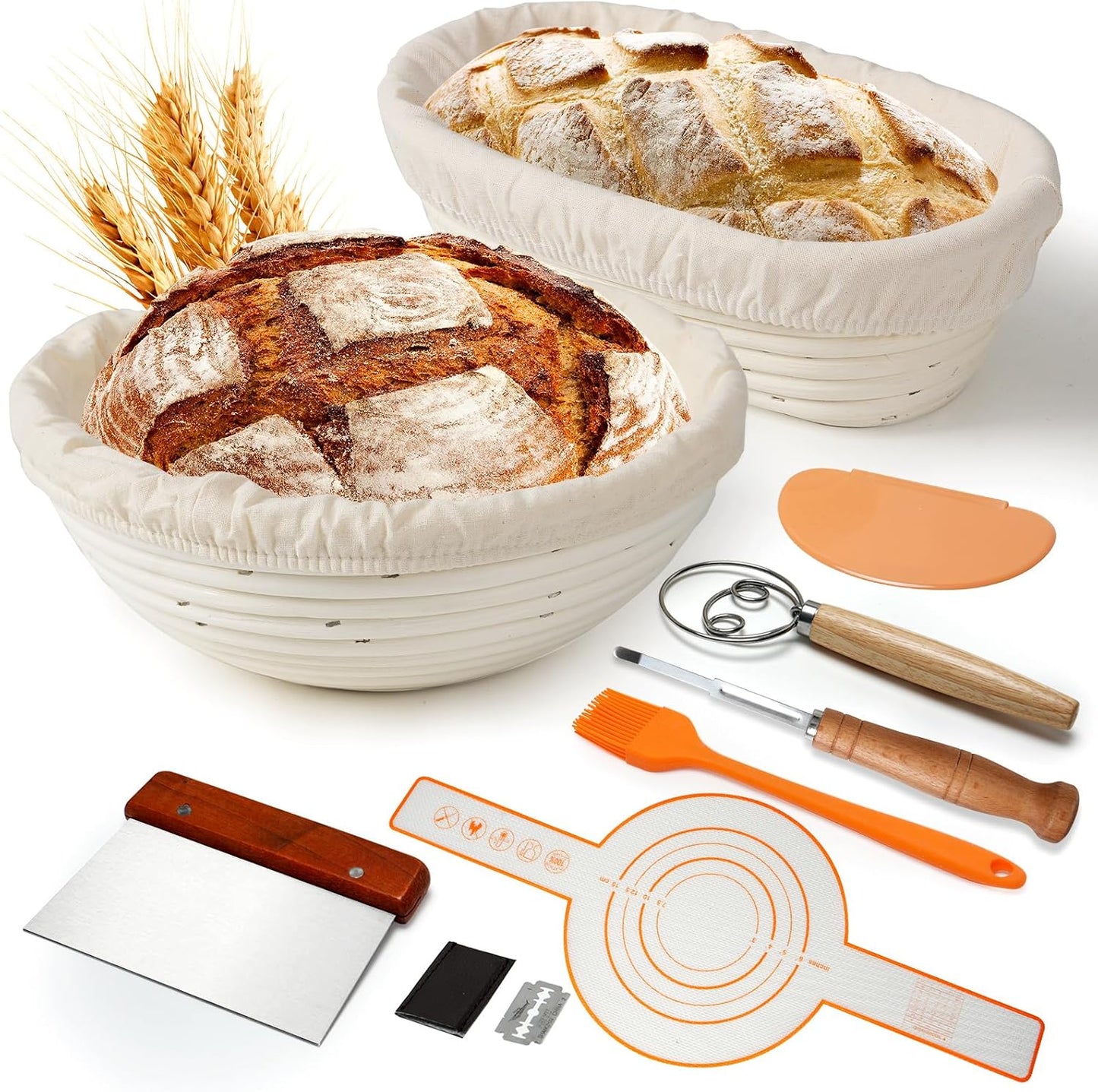 Cesta de ratán ovalada 10x9pulg forro lino para pan de masa madre